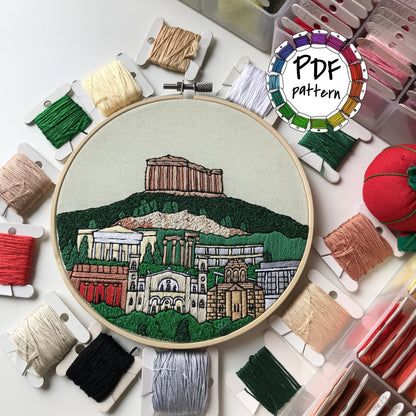Athens, Greece, Landmarks - Hand Embroidery Pattern (PDF)
