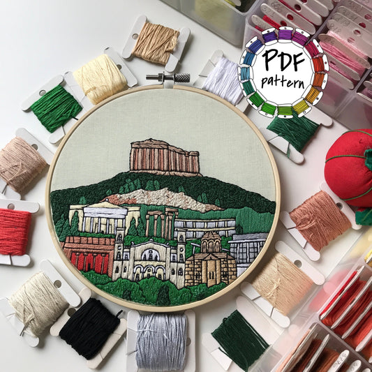 Athens, Greece, Landmarks - Hand Embroidery Pattern (PDF)