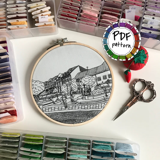 Vilnius, Lithuania, Black & White - Hand Embroidery Pattern (PDF)