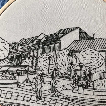 Vilnius, Lithuania, Black & White - Hand Embroidery Pattern (PDF)