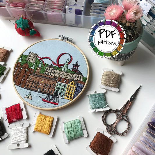 Copenhagen, Denmark, Cityscape - Hand Embroidery Pattern (PDF)