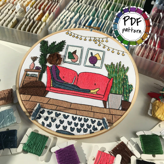 Girl in the Living Room - Hand Embroidery Pattern (PDF)