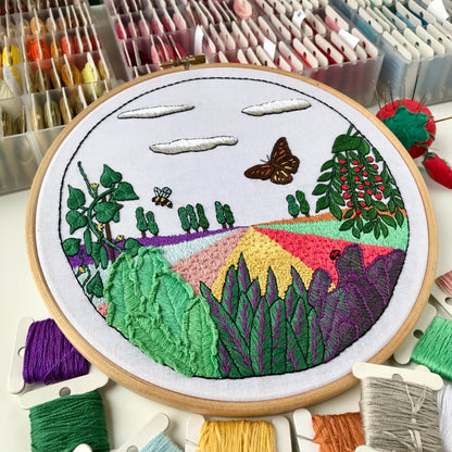 Garden, Flowers and Bee - Hand Embroidery Pattern (PDF)