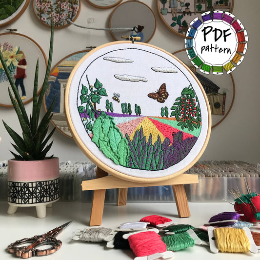 Garden, Flowers and Bee - Hand Embroidery Pattern (PDF)
