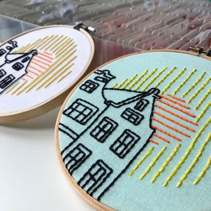 Houses and Sun, Architecture - Hand Embroidery Pattern (PDF)