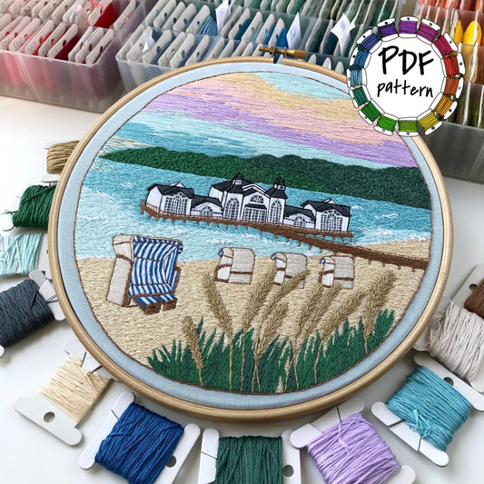 Beach Landscape - Hand Embroidery Pattern (PDF)