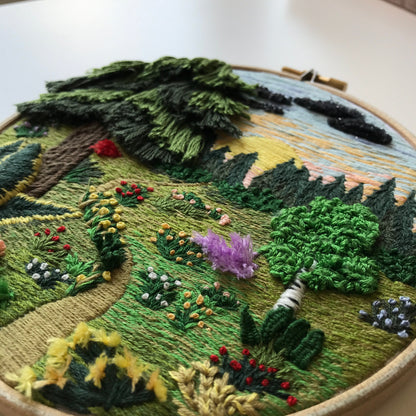 Forest Landscape with 3D elements - Hand Embroidery Pattern (PDF)
