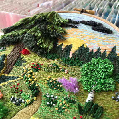 Forest Landscape with 3D elements - Hand Embroidery Pattern (PDF)