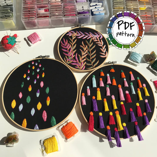 Black and Bright Bundle - Hand Embroidery Pattern (PDF)