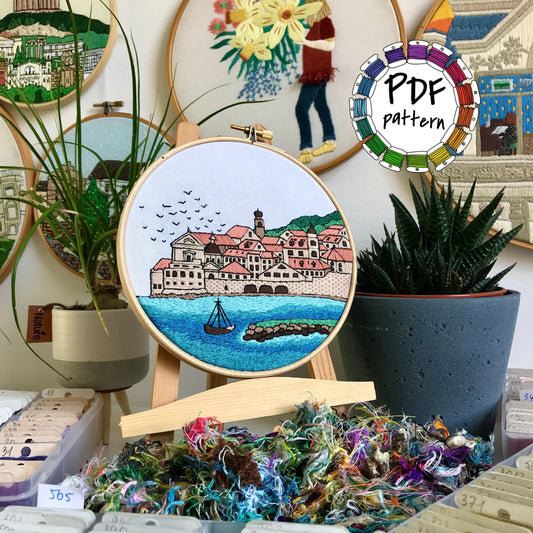 Dubrovnik, Croatia, Cityscape - Hand Embroidery Pattern (PDF)