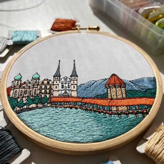 Lucerne, Switzerland, Cityscape - Hand Embroidery Pattern (PDF)