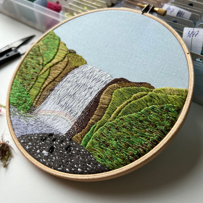 Waterfall, Skogafoss, Iceland - Hand Embroidery Pattern (PDF)