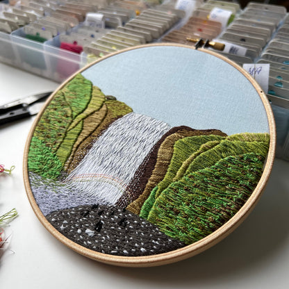 Waterfall, Skogafoss, Iceland - Hand Embroidery Pattern (PDF)