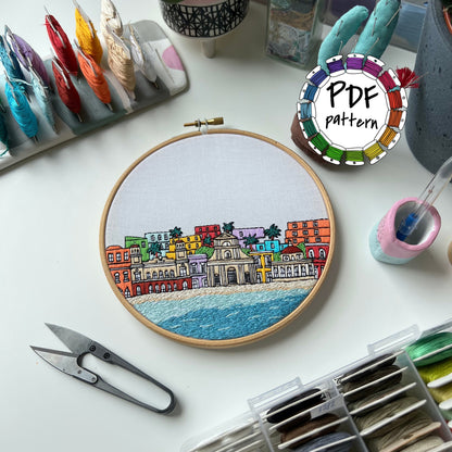 San Juan, Puerto Rico, Cityscape - Hand Embroidery Pattern (PDF)