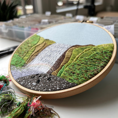 Waterfall, Skogafoss, Iceland - Hand Embroidery Pattern (PDF)