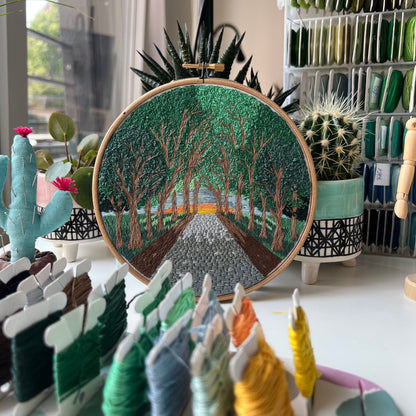 Trees, Road, and Sunset - Hand Embroidery Pattern (PDF)