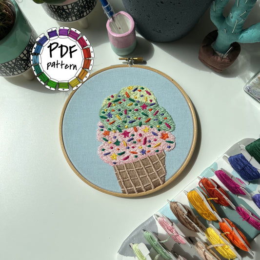 Ice Cream Cone - Hand Embroidery Pattern (PDF)