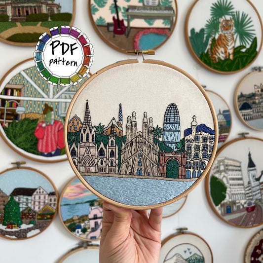Barcelona, Spain, Cityscape - Hand Embroidery Pattern (PDF)