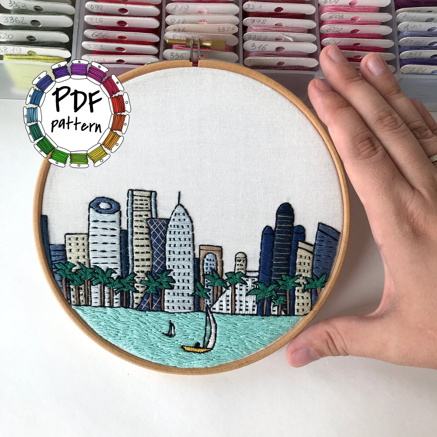 Doha, Qatar, Cityscape - Hand Embroidery Pattern (PDF)