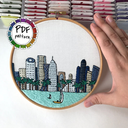 Doha, Qatar, Cityscape - Hand Embroidery Pattern (PDF)