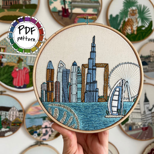 Dubai, United Arab Emirates, Architecture - Hand Embroidery Pattern (PDF)