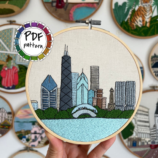 Chicago, IL, Landmarks - Hand Embroidery Pattern (PDF)