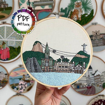 Rio de Janeiro, Brazil, Cityscape - Hand Embroidery Pattern (PDF)