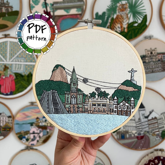 Rio de Janeiro, Brazil, Cityscape - Hand Embroidery Pattern (PDF)