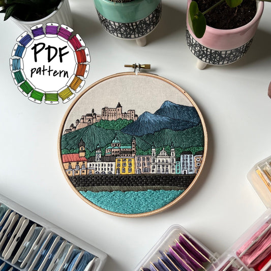 Salzburg, Austria, Architecture - Hand Embroidery Pattern (PDF)