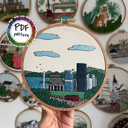 Wellington, New Zealand, Cityscape - Hand Embroidery Pattern (PDF)