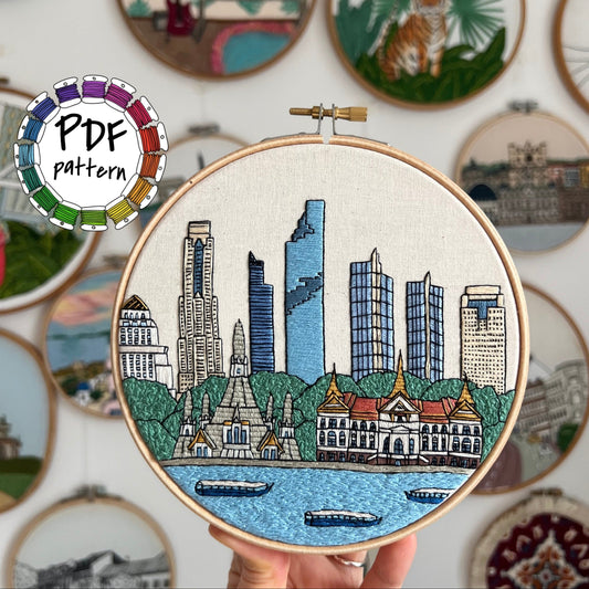 Bangkok, Thailand, Cityscape - Hand Embroidery Pattern (PDF)