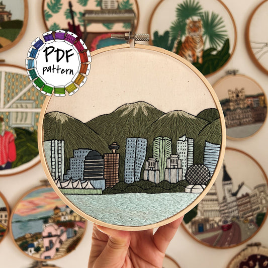 Vancouver, Canada, Cityscape - Hand Embroidery Pattern (PDF)