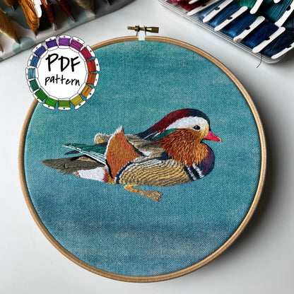 Mandarin Duck - Hand Embroidery Pattern (PDF)