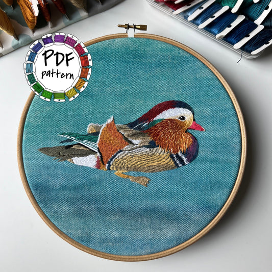 Mandarin Duck - Hand Embroidery Pattern (PDF)