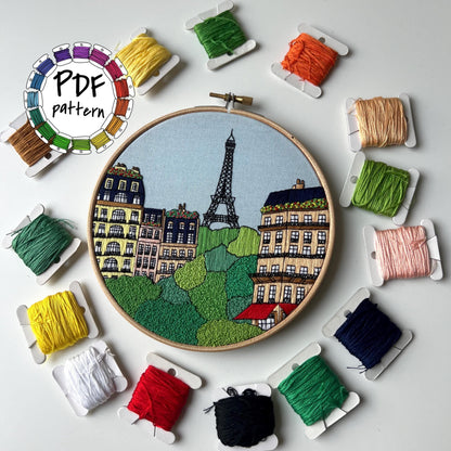 Paris, France, Cityscape - Hand Embroidery Pattern (PDF)