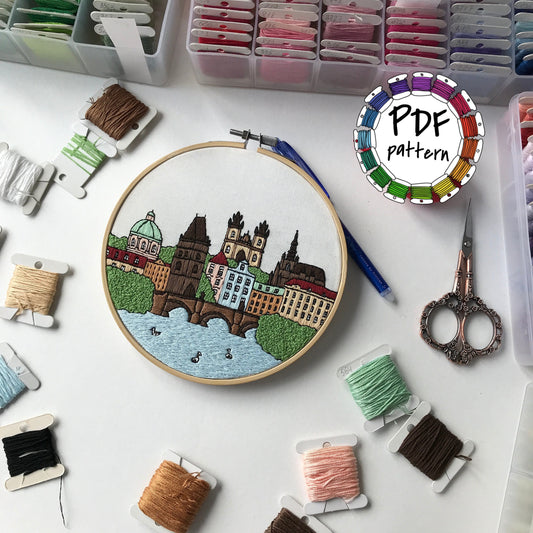 Prague, Czech Republic, Cityscape - Hand Embroidery Pattern (PDF)