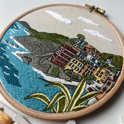 Riomaggiore, Italy, Harbor - Hand Embroidery Pattern (PDF)