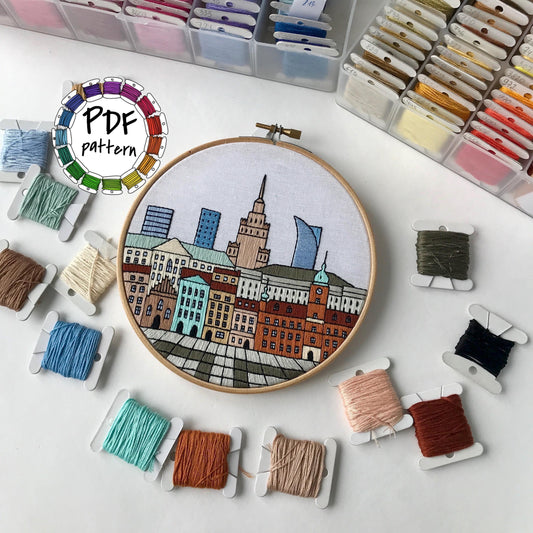 Warsaw, Poland, Cityscape - Hand Embroidery Pattern (PDF)
