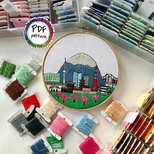 Tokyo, Japan, Cityscape - Hand Embroidery Pattern (PDF)