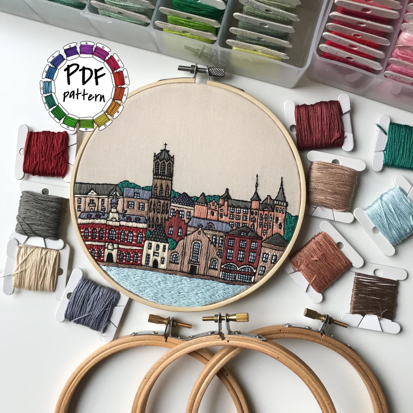 Utrecht, Netherlands, Cityscape - Hand Embroidery Pattern (PDF)