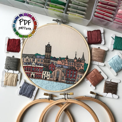 Utrecht, Netherlands, Cityscape - Hand Embroidery Pattern (PDF)