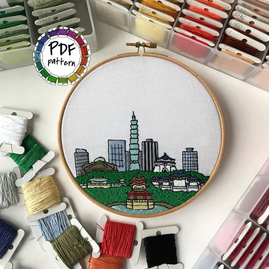 Taipei, Taiwan, Cityscape - Hand Embroidery Pattern (PDF)