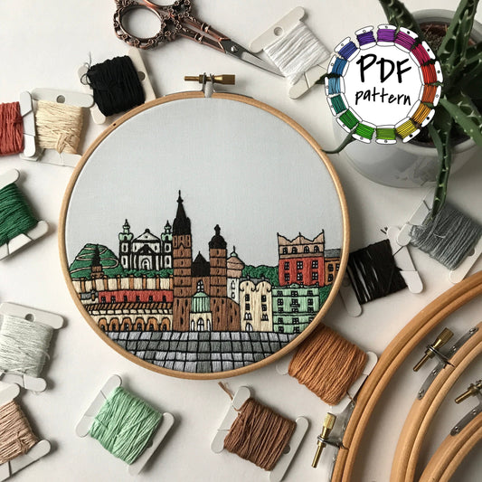 Krakow, Poland, Cityscape - Hand Embroidery Pattern (PDF)