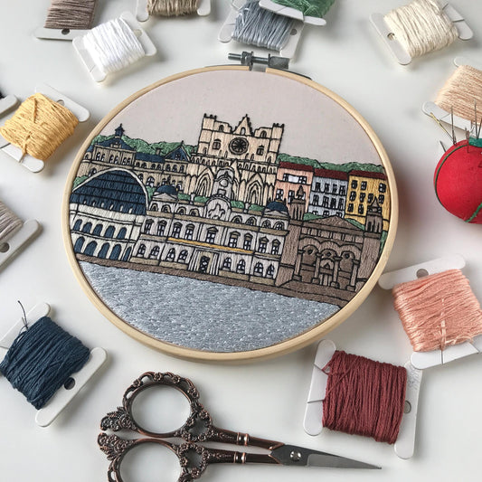 Lyon, France, Cityscape - Hand Embroidery Pattern (PDF)