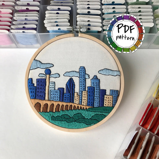 Dallas, TX, Cityscape - Hand Embroidery Pattern (PDF)