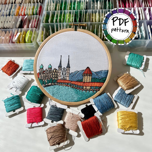 Lucerne, Switzerland, Cityscape - Hand Embroidery Pattern (PDF)