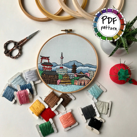Kyoto, Japan, Cityscape - Hand Embroidery Pattern (PDF)