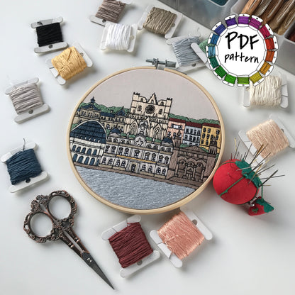 Lyon, France, Cityscape - Hand Embroidery Pattern (PDF)