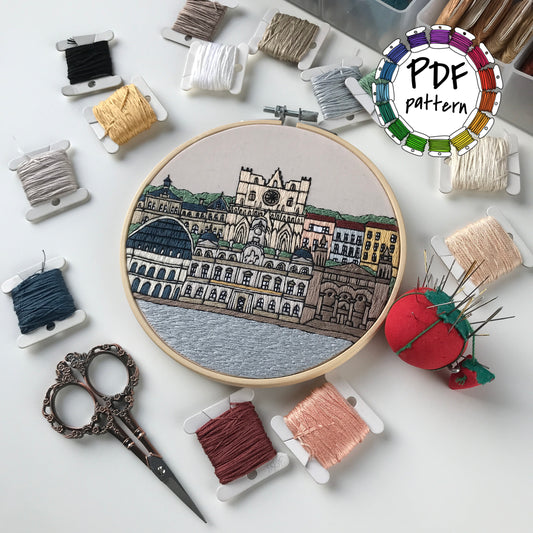 Lyon, France, Cityscape - Hand Embroidery Pattern (PDF)
