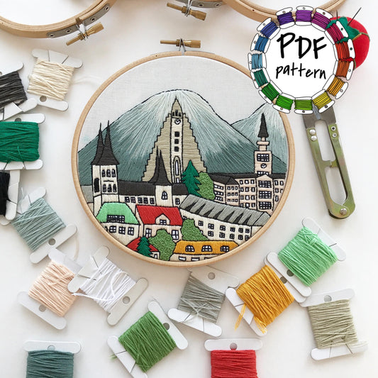 Reykjavik, Iceland, Cityscape - Hand Embroidery Pattern (PDF)